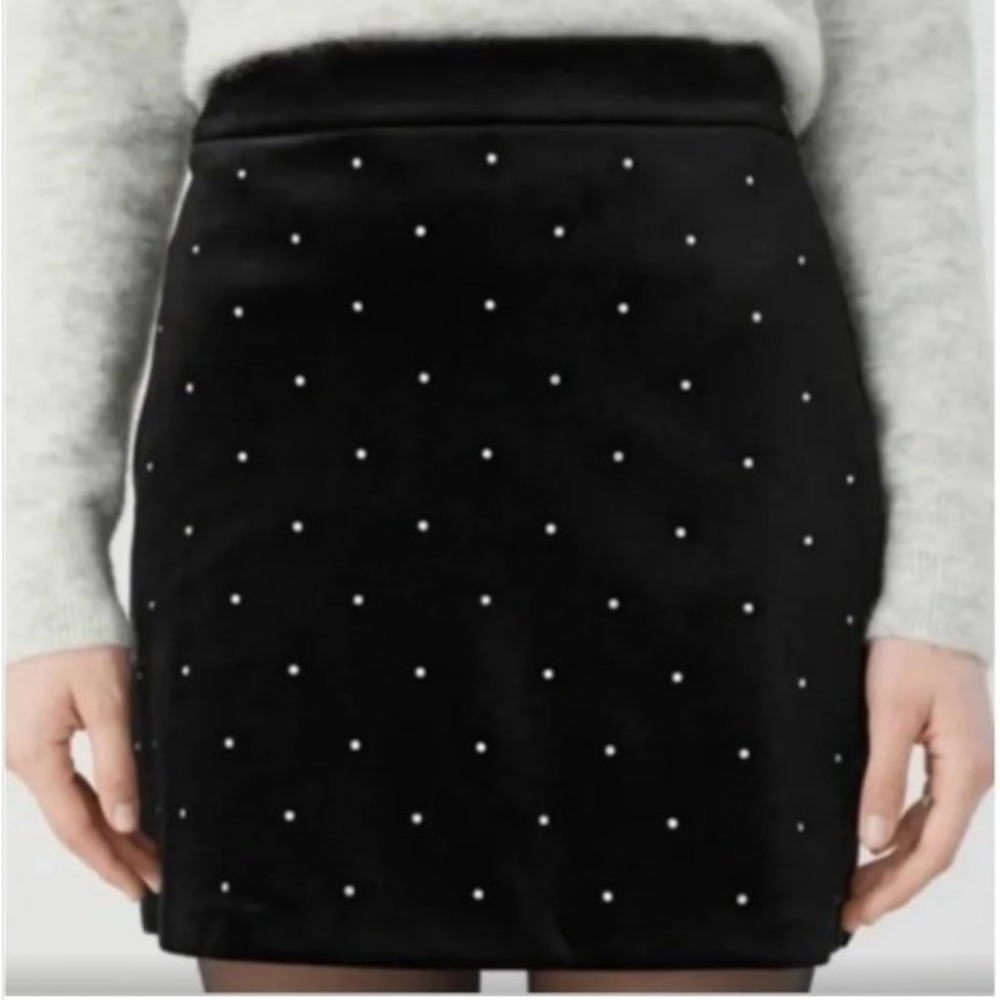 & Other Stories Black Velvet Rhinestone Studded Mini Skirt Holiday Party Size 6